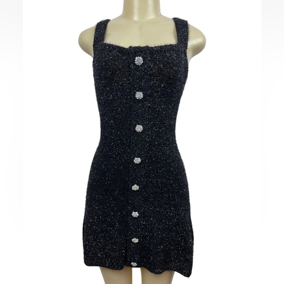 Zara Jeweled Button Metallic Thread Knit Mini Dress Size M - Picture 2 of 9